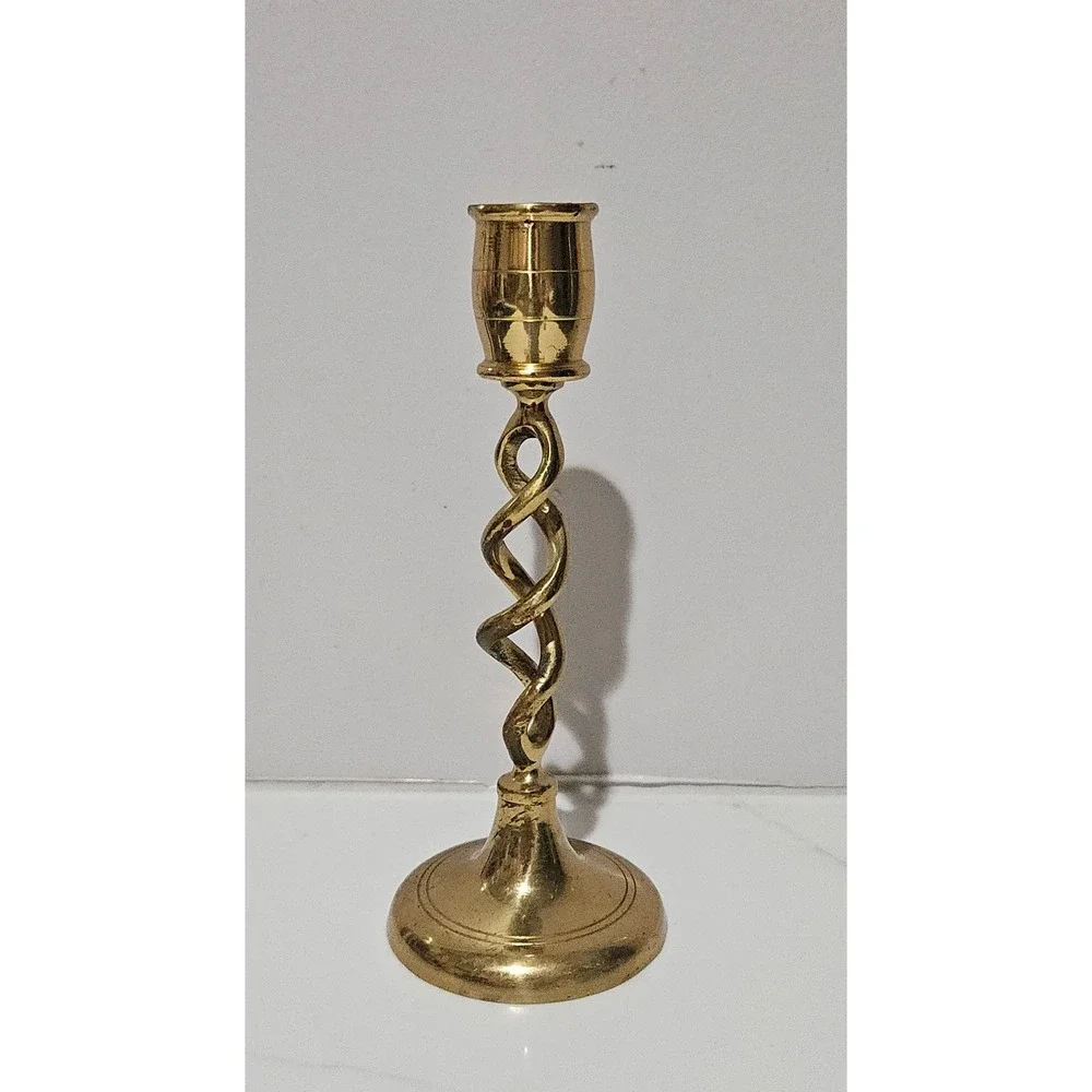 Vintage Brass Barley Twist Candlestick Holder Open Spiral Taper Candle Stand